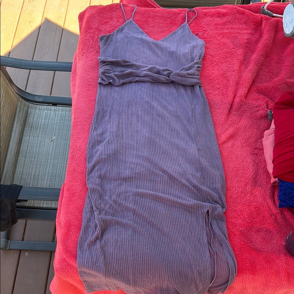 Purple Ribbed Spaghetti Strap Dress